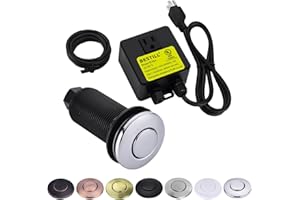 BESTILL Sink Top Garbage Disposal Air Switch Kit with Single Outlet, UL Listed, Chrome 3.6" Long Push Button with Brass Cover