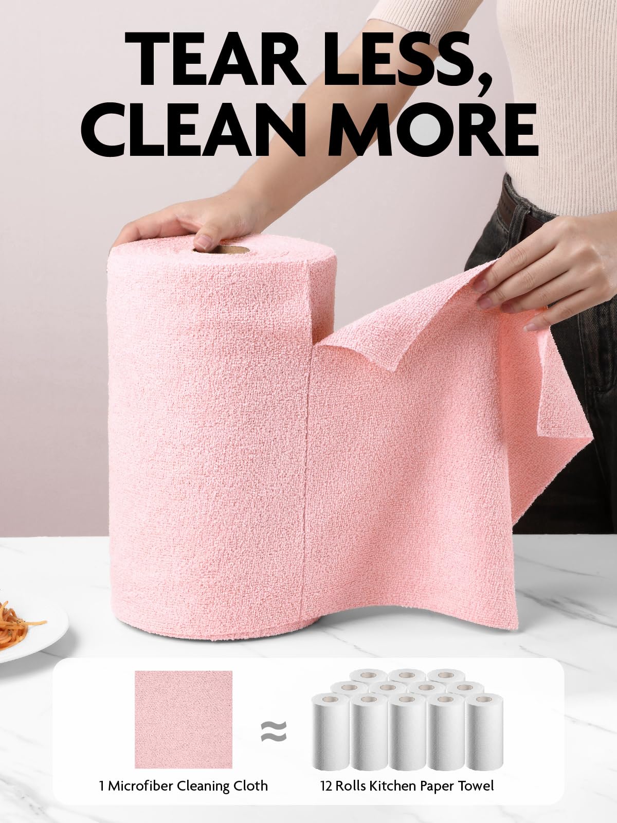 Fantasticlean Microfiber Cleaning Cloth Roll -75 Pack, Tear Away Microfiber Towels, 12