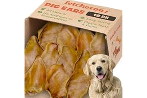FETCHERONI Whole Pig Ears for Golden Retriever Dogs - 18 Pack Long Lasting Dog Chews – Tasty Treats, One Ingredient, Delicious All Natural Flavor – Easy to Digest Snack for Large Pets