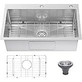 Beleeb Drop In Kitchen Sink 33x22", 9" Basin Depth, 18 Gauge Stainless Steel Sink, 3D Embossed Surface Finish Top Mount with 