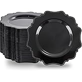 COLOSUS 100pcs Black Plastic Party Dinner Plates - 9.5 Inch- Heavy Duty Disposable Plastic Dinner Plates for Party Wedding and Everyday Use