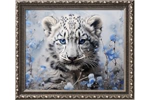 Leczany Cross Stitch Stamped Kit for Adults or Kids - Lovely Snow Leopard | DIY Embroidery Starter Patterns Craft Kit Needlepoint for Beginner | 11CT, 3 Strands | 16.5x13.4 inches