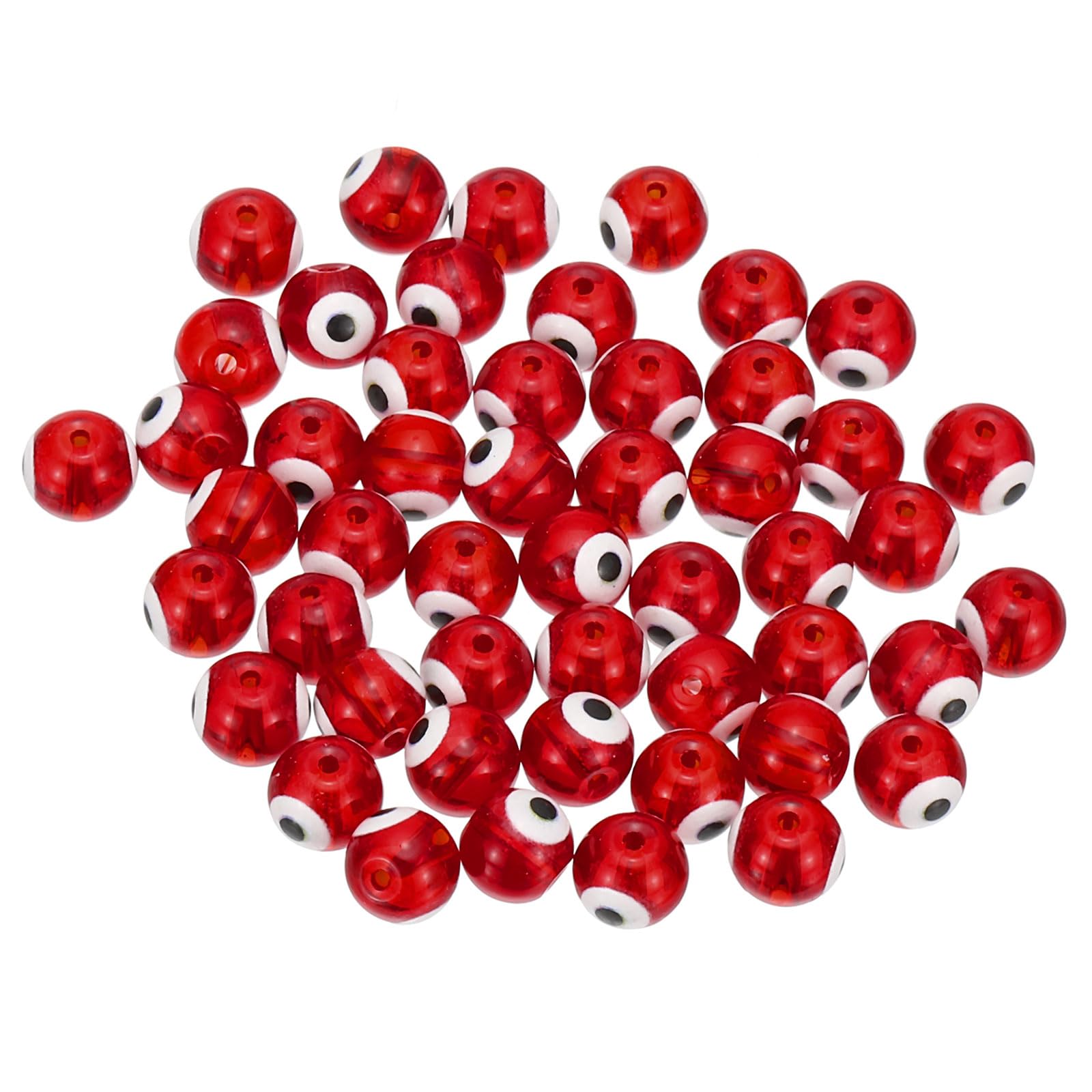 PATIKIL 8mm Evil Eye Beads, 100 Pcs Glass Turkish Evil Eye Charm Round Spacer Beads Pendant Connector for DIY Art Craft Bracelet Necklace Earrings Making, Red