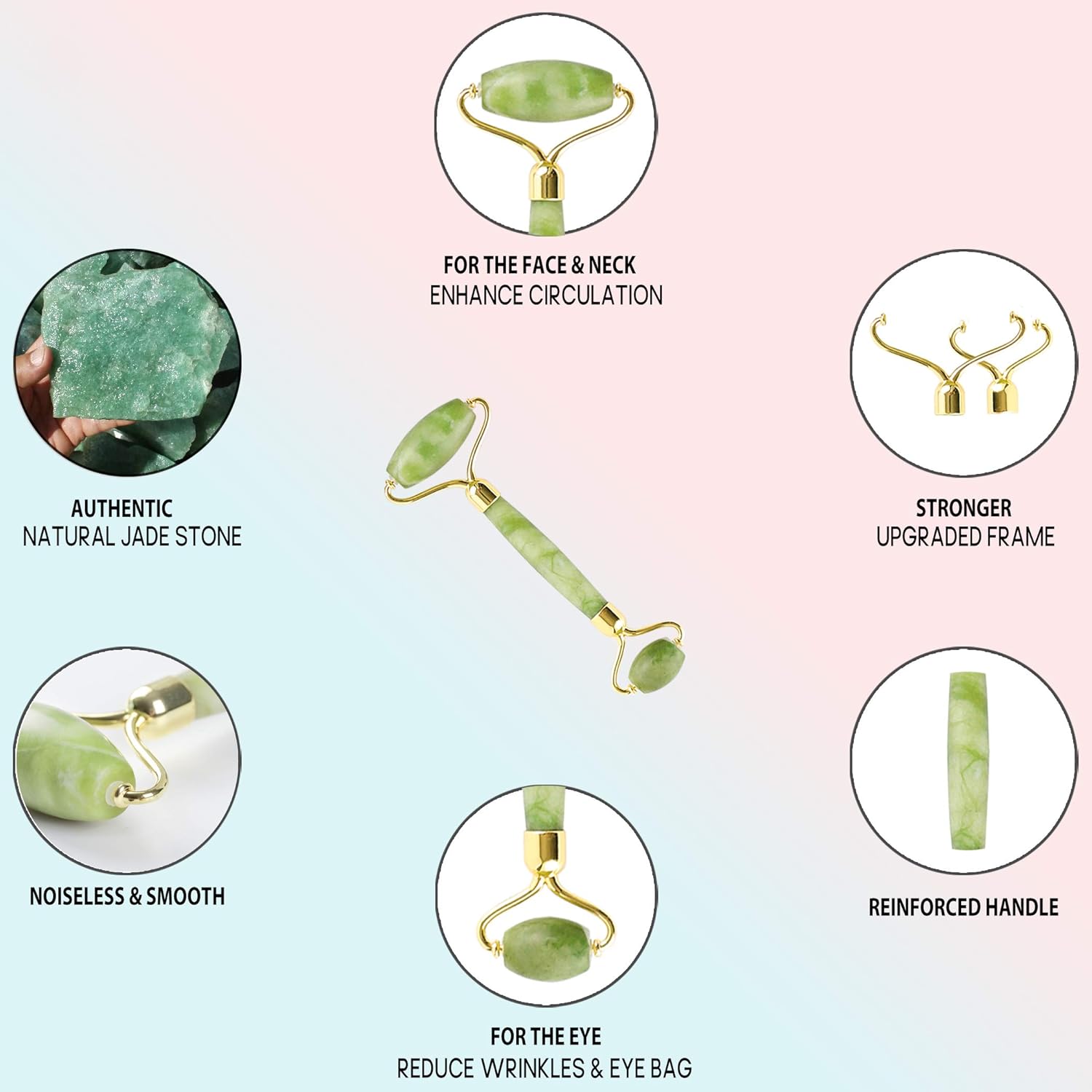 Natural Jade Roller And Gua Sha Set - Cosmetic Beauty Instrument Relieve Wrinkles Aging, Dark Circles And Muscle Relaxing - Massager For Face, Eyes, Neck, Body - Durable, Noiseless Design: Beauty
