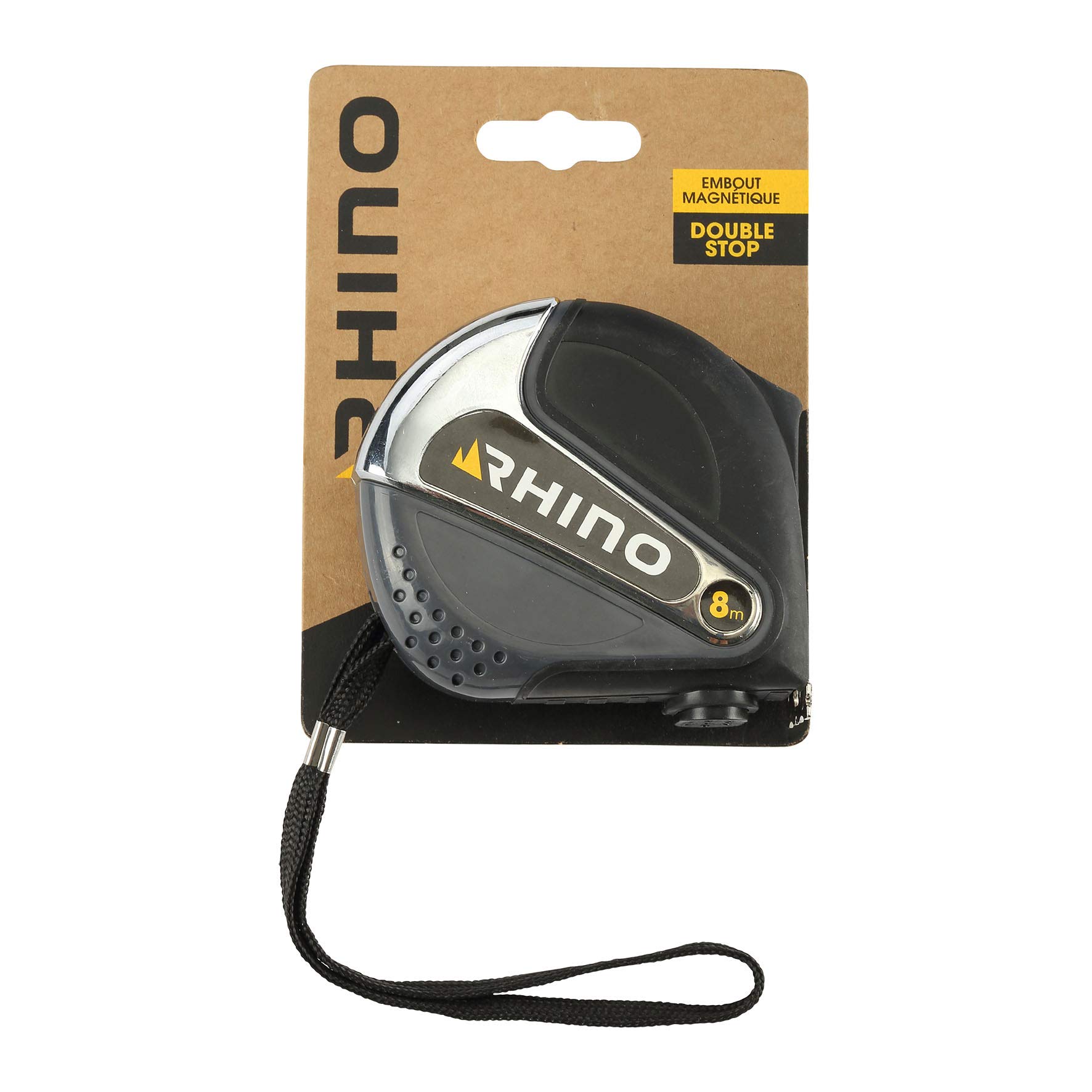 Rhino 46232 8 m Tape Measure with Magnetic Tip (Magnetic) with Double Stop Hook for Belt, EU Mid Class II Standard, Length 8 m x Width 25 mm, NC, 25 mm