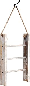 Patelai 3-Tier Mini Wall-Hanging Hand Towel Ladder with Rope Decorative Wooden Bathroom Towel Rack Ladder and Hook for Farmhouse Room Decor (Wood Color, White)