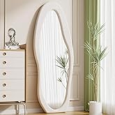 ZMYCZ Wavy Floor Mirror, Irregular Full Length Mirror, 63"x24" Full Length Standing Mirror, Flannel Frame Mirrors Floor Length, Hanging or Leaning Wall Mounted Mirrors for Bedroom, No Stand (White)