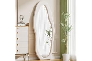 ZMYCZ Wavy Floor Mirror, Irregular Full Length Mirror, 63"x24" Full Length Standing Mirror, Flannel Frame Mirror Floor Length, Hanging or Leaning Wall Mounted Mirror for Bedroom, No Stand (White)