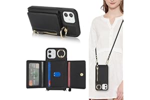 SunYoo for iPhone 12 Mini Case with Card Holder,for iPhone 12 Mini Wallet Case for Women with Strap Crossbody Lanyard Stand Ring,PU Leather Zipper Pocket Phone Cover-Black
