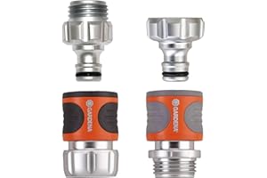 Gardena 9042-M 4-Piece Premium Metal Quick Connector Starter Set, for Any 5/8 Inch or 1/2 Inch Garden Hose, Sprinkler or Spra
