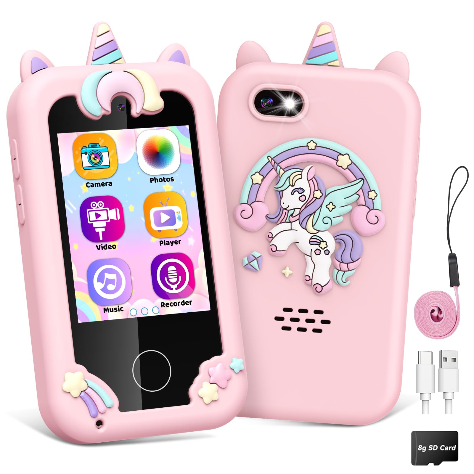 Grriopi Kids Phone, 6 7 8 Year Old Girl Gifts for 3-12 Year Olds Girl Toys Age 4 5 6 7 Toy Phone Kid Toys for Girls Unicorn Gift for Girls Birthday Presents Mobile Phones Easter Gifts for Kids Pink