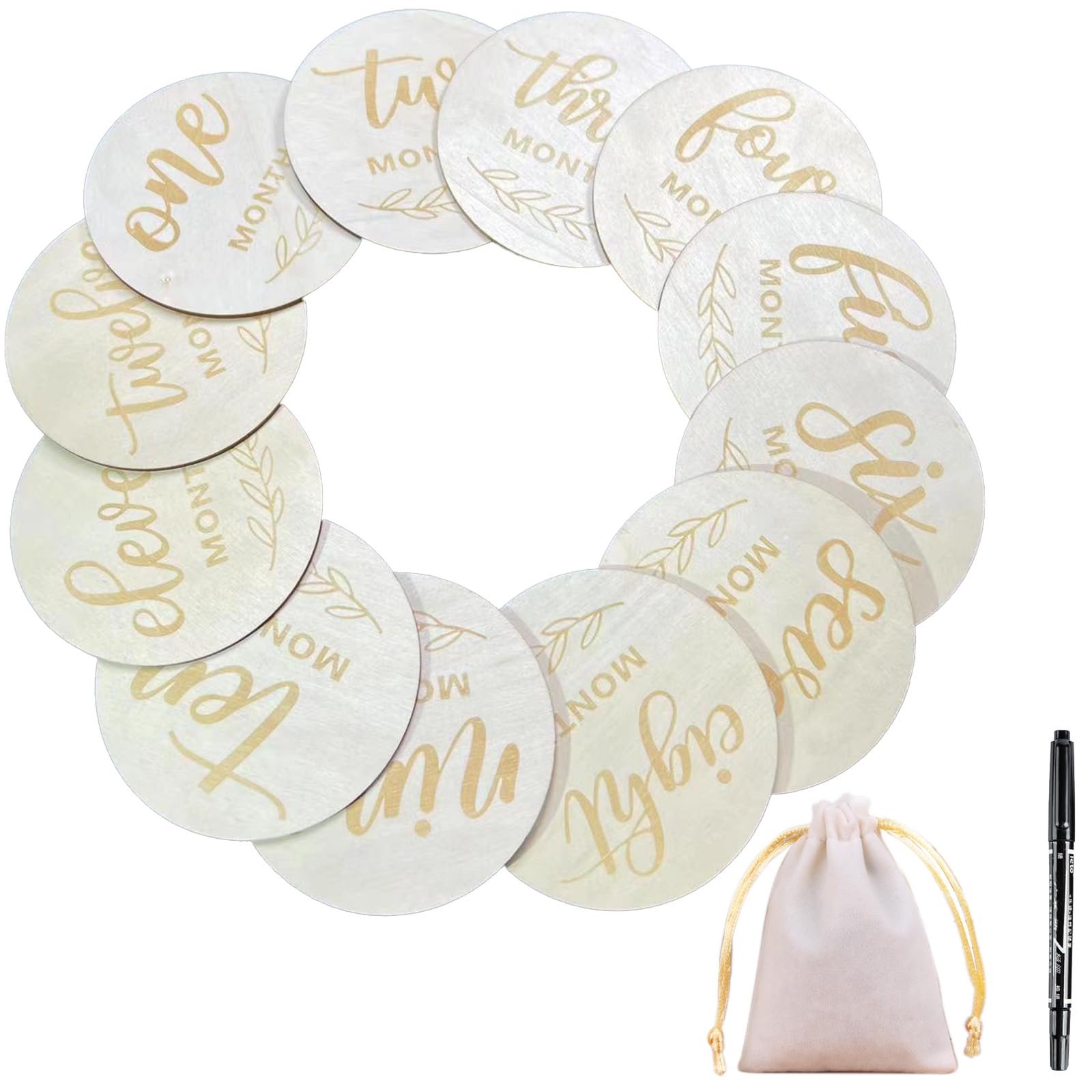 Xumann 12PCS Wooden 1-12 Months Baby Monthly Stage Cards for Boy and Girl