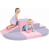 TOTPLAY 6-Piece Foam Climbing Blocks for Toddlers, Climbing Toys Indoor for Crawling, Climbing and Sliding, Baby Soft Play Set, Pink & Purple