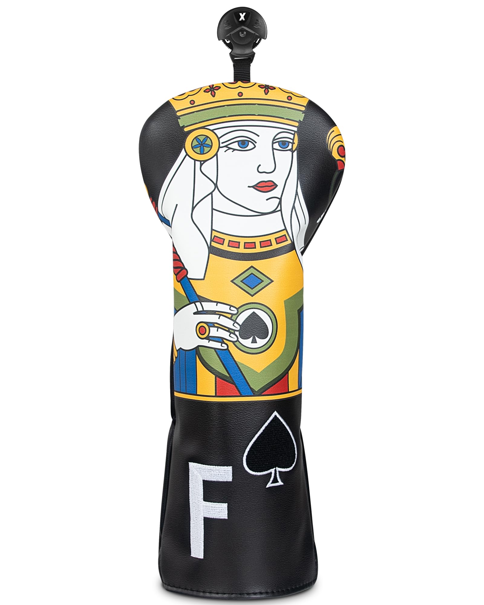 Golf Club Head covers Fairway Wood FW with Interchangeable Number Tag 3457X Elastic Closure Black PU Leather Print Queen Pattern