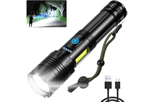 120000 High Lumens Rechargeable Flashlight, Tactical LED Flashlight with COB Work Light, 7 Modes Zoomable IPX6 Waterproof Fla