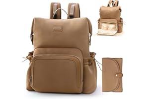 miss fong Diaper Bag Backpack - Baby Diaper Bag Neoprene Bag Large Capacity Neoprene Backpack with Diaper Changing Pad Pañaleras Para Bebe Baby Bag with 12 Pockets for Mom & Dad -Brown