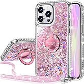 Silverback for iPhone 13 Pro Max Case with Ring Stand, Women Girls Bling Holographic Sparkle Glitter Cute Cover, Diamond Ring Protective Phone Case for iPhone 13 Pro Max 6.7'', Pink