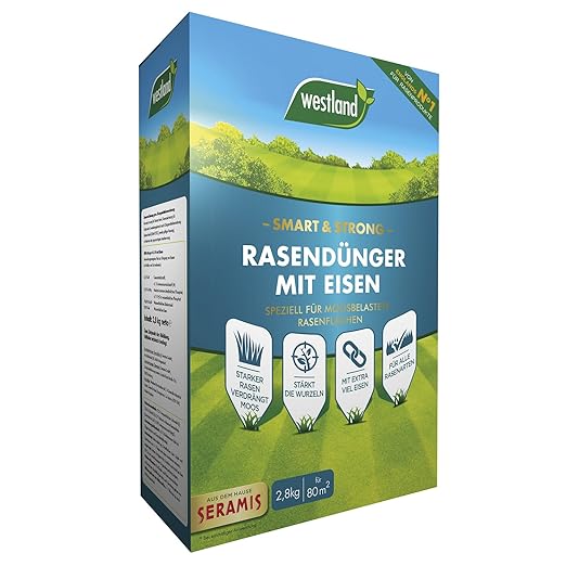Westland Smart & Strong Rasendünger mit Eisen, Für moosbelastete Flächen, Granulat, Dunkelbraun, 2,8 kg, 80 m²