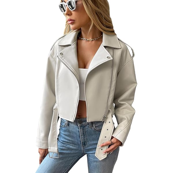 まぁ.♡さん専用★新品未使用★Faux leather crop jacket Women's Biker Faux Leather Jacket Cropped Short Belted Zip