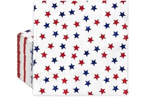 Generic AnyDesign 100Pcs Patriotic Paper Napkins Red Blue Stars Disposable Napkins 4th of July Square Luncheon Dinner Napkins for Independence Day Party Supplies Table Decor, 6.5 x 6.5 Inch