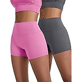 voenxe Women Workout Shorts,High Waisted Yoga Biker Short,Spandex No Front Seam Sports Gym Running Exercise Soft Short,2 Pack