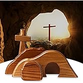 Gnodry The Empty Tomb Easter Scene, Christian Cross Decorations, Decorations Religious Jesus Tomb Easter Kit Display for The Home, Tabletop, Office - Wooden (Dark-Brown)