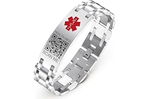 Theluckytag Upgraded Medical Bracelets Men Women with QR Code Medical Alert ID Bracelets - Titanium Steel Wristband Fits Wrists Up 8''-10'' - More Space Custom Emergency Medical ID Info