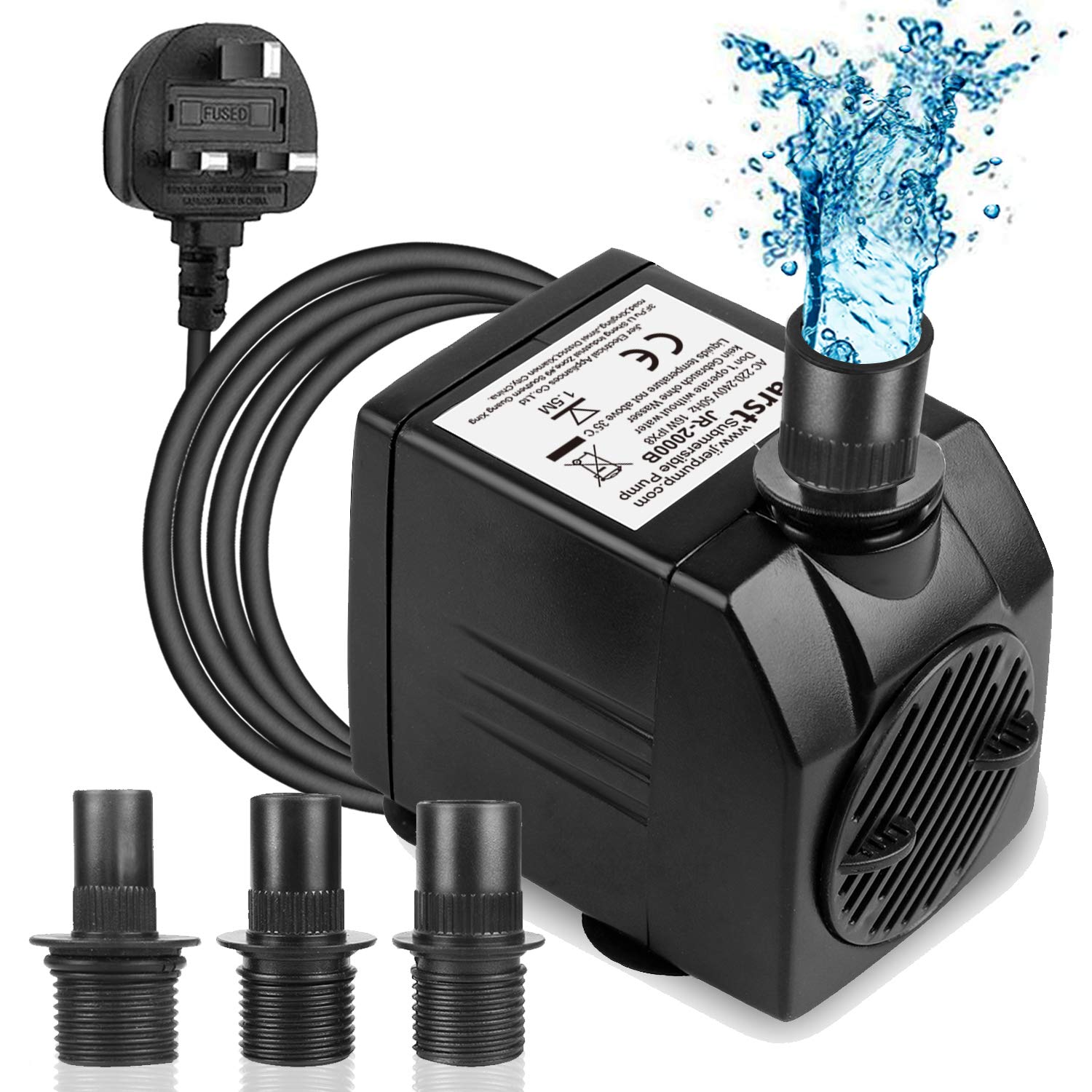 BARST 2000L/H Submersible Water Pump (45W, 5m Power Cord),Ultra Quiet Aquarium Pump for Fountains, Pool, Fish Tank, Pond, Hydroponics, Statuary with 4 Srtong Suction Cups,3 Nozzles