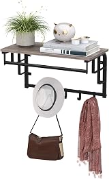 VASAGLE Coat Rack Wall-Mounted 5 Removable Hooks Floating Shelf LCR012B02 view 6