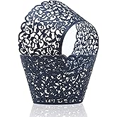 KPOSIYA Pack of 120 Cupcake Wrappers Artistic Bake Cake Paper Cups Vine Designed Laser Cut Cupcake Wraps Baking Cup Muffin Case Trays for Wedding Baby Shower Party Birthday Decoration (120, Navy blue)