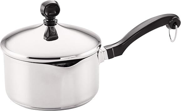 Amazon Com Farberware Classic Stainless Steel 1 Quart Covered Straining Saucepan Silver Small Sauce Pan Kitchen Dining