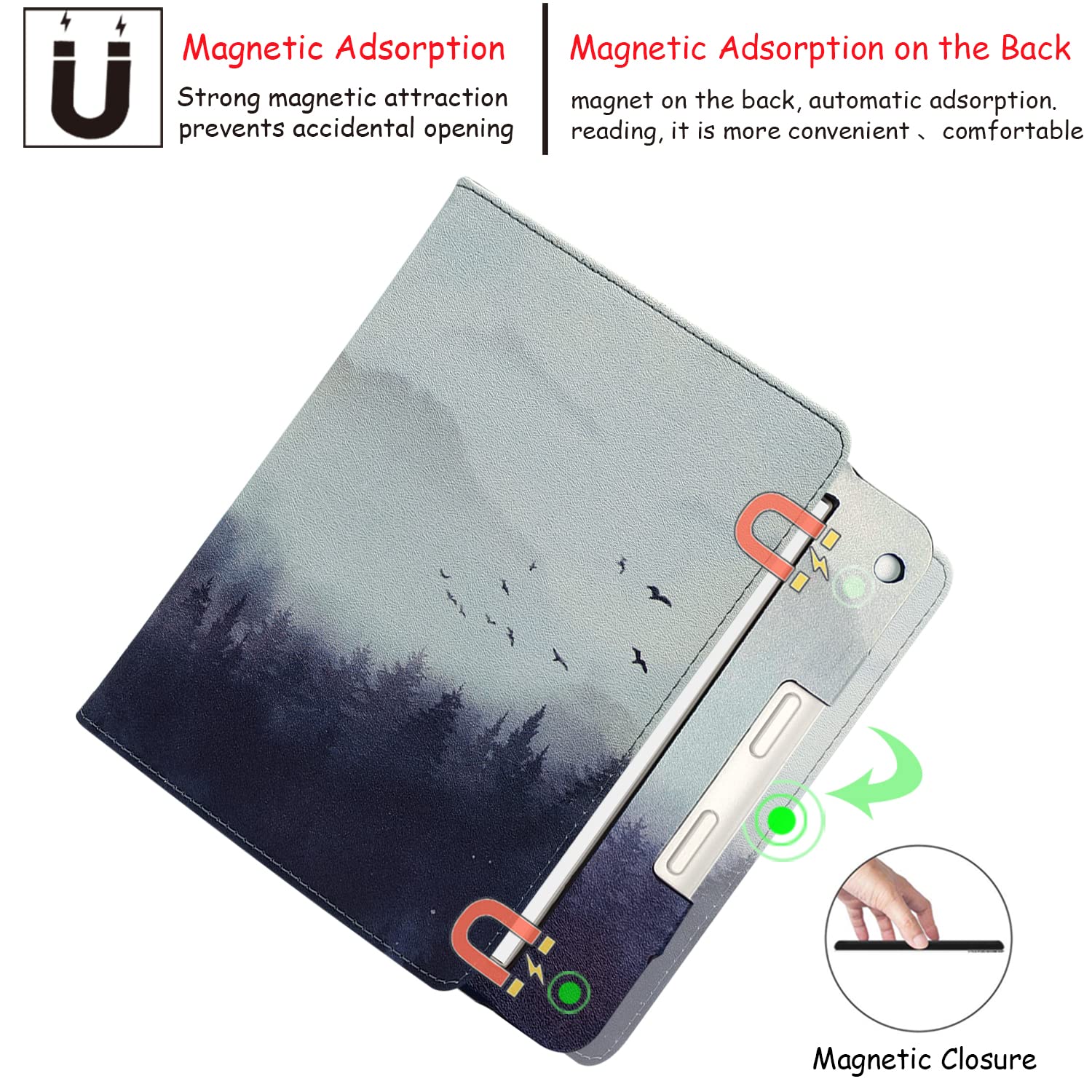 Kobo Libra Colour/2 Case Cover for 7 inch Kobo Libra (2024/2021 Release, Model: N428/N418) with Auto Sleep/Wake/Double Hand Strap/Stand (Misty Forest)