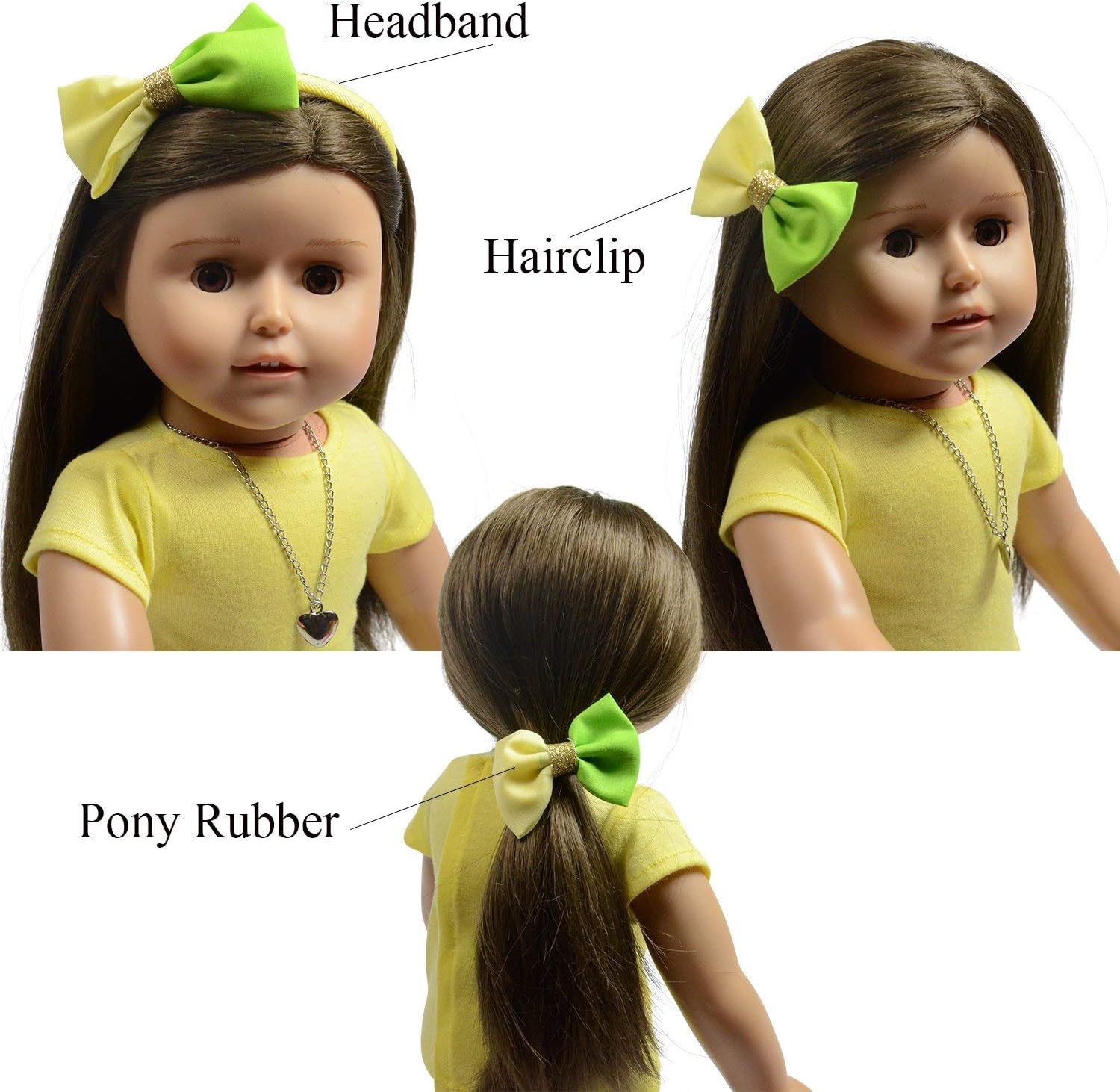 The New York Doll Collection Set of 3 Doll Hair Accessories, Includes Green and Yellow Headband