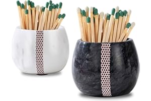 CM CHIC MONDAY Matches Holder, Natural Marble Match Holder with Striker - Matches Box Modern Home Decor Gifts - Set of 2 Matches Decorative (Matches NOT Included)