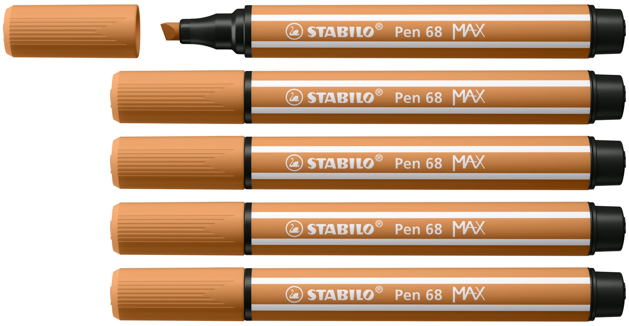 STABILO Pen 68 MAX - Premium Fibre-Tip Pen with Chisel Tip - ARTY - Pack of 5 - Dark Ochre