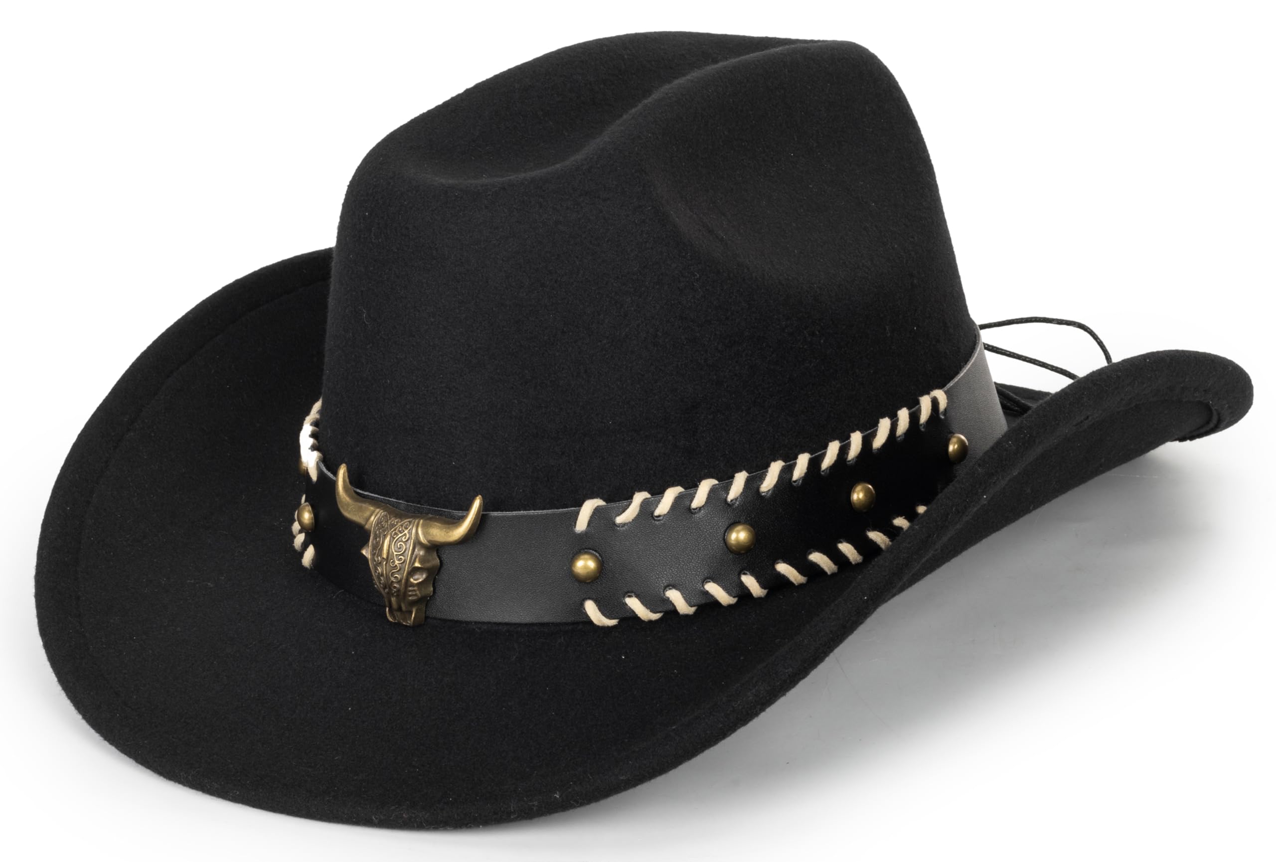 Photo 1 of Womens Western Cowboy Hats Studded Pinched Western Cowgirl Hats Wide Brim Fedoras Hat with Belt Buckle (Size:Medium)
