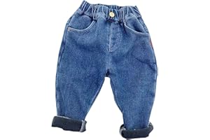 Newborn Baby Fleece Lined Jeans Toddler Elastic Waist Sherpa Skinny Fit Padded Winter Warm Denim Pants with Pockets