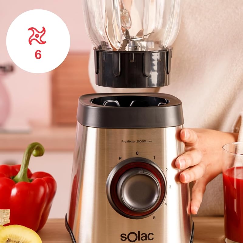 - Frullatore a bicchiere Promixter 2000 W | Caraffa in vetro 1,5 L | 5 velocità + PULSE | 6 lame in acciaio inox | Tritaghiaccio