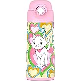 Ntswasd Girls Insulated Water Bottle with Covered Pop-Up Straw,16 oz Kids Cups with Stainless Steel Leak Proof for School Pink（Cat）