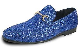 bravo! Men Dress Shoe Prom Slip-on Loafer Lace-up Oxford Cap Toe Metallic Glitter for Wedding Prom Black Blue Green Gold Pink Pewter Purple Silver Red