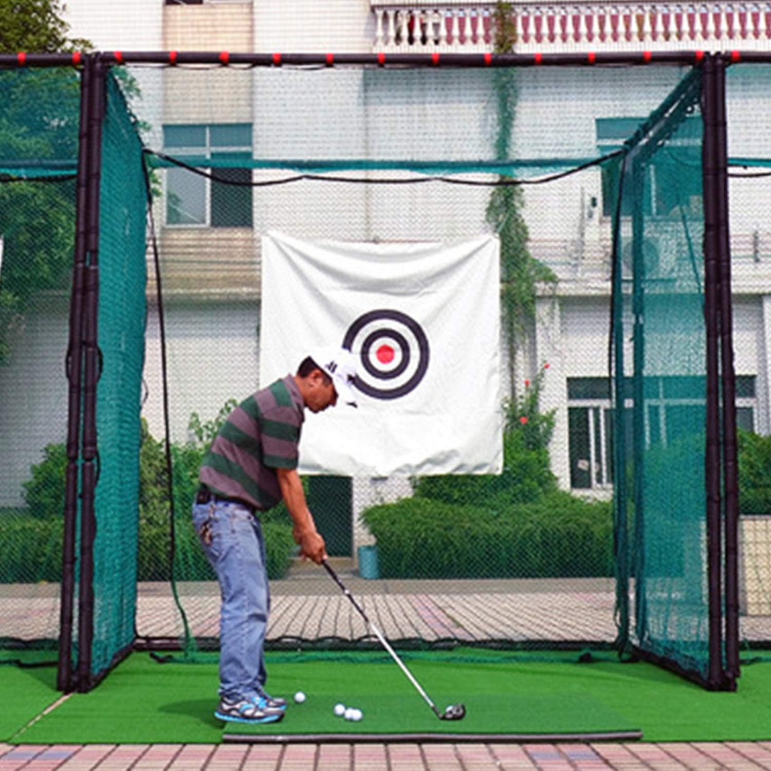 WDSKY Golf Hitting Cage Practice Net with Target Cloth and Golf Grass Mat for Indoor or Outdoor