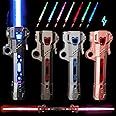 NizHome 4 Pack Light Sabers for Kids, RGB 7 Colors Retractable Light Up Saber with FX Sound, 3 Modes Rechargeable Light Swords Gifts for Boys Girls Party Costume Star Galaxy War Fighters & Warriors