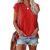 Smile Fish Womens Summer Short Cap Sleeve Shirts Solid Loose Fit Pocket Tunic Tops