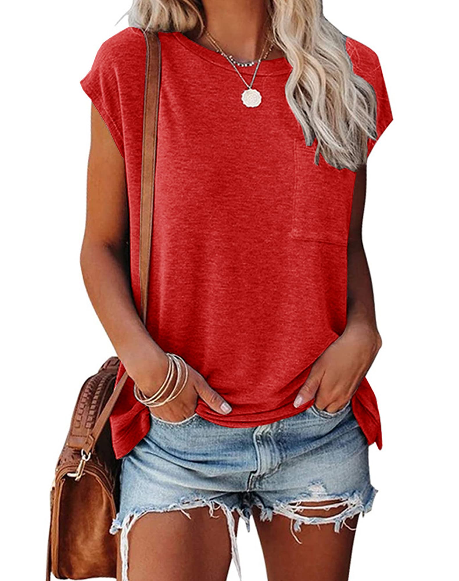 Women's Summer Short Sleeve Knit Top – Textured Casual Tee, Loose Fit, V-Neck, Basic Blouse