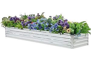 Meberam Raised Garden Bed Kit 8x2x1ft Outdoor Large Galvanized Elevated Plant Box for Vegetable,Galvanized