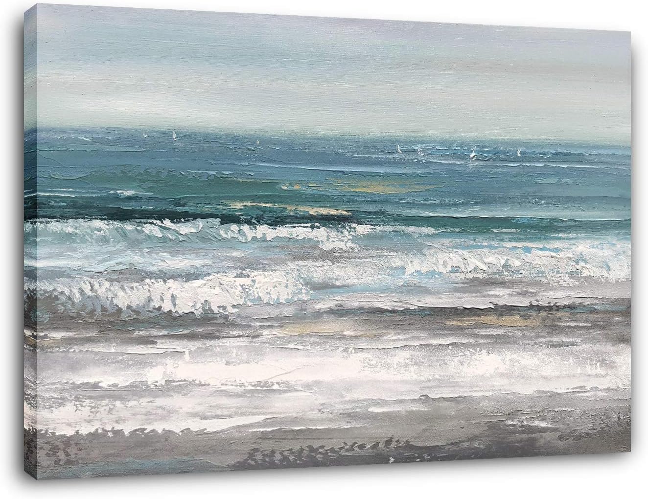 Paintings - Yihui Arts Large Living Room Wall Art Hand Painted Modern Abstract Seascape Canvas Oil Painting Ocean Beach Coastal Picture Artwork for Home Decor