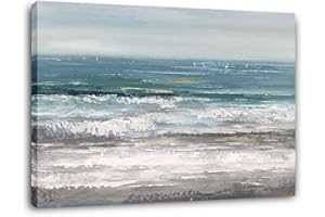 Yihui Arts Large Living Room Wall Arts Hand Painted Modern Abstract Seascape Canvas Oil Painting Ocean Beach Coastal Picture Artwork for Home Decor