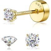 GEMQUEEN Moissanite Earrings 925 Sterling Silver Studs 0.07-3CT | 14K Gold Plated Moissanite Stud Earrings Hypoallergenic for Women Men Trendy, Brilliant Round Cut, D Color VVS1 Clarity