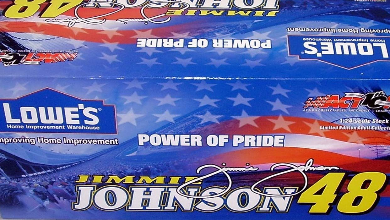 NASCAR 2002 Rookie Year Jimmie Johnson #48 Lowes Power of Pride Yellow Rookie Stripes 1/24 Scale Cle