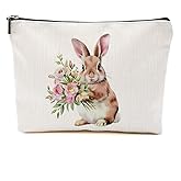DHKG Cute Bunny Makeup Bag Bunny Gifts Cosmetic Bag Bunnies Themed Gifts for Women Girls Friend Daughter Rabbit Lovers Gifts Travel Organizer Zipper Pouch Christmas Birthday Friendship Easter Gifts